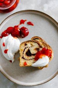 Strawberry swirl brioche with whipped cream